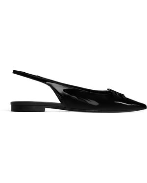 Celine Leather Alma Triomphe Slingback Ballet Flats - Black