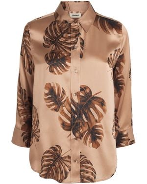 L'Agence Satin Palm Leaf Dani Blouse - Brown