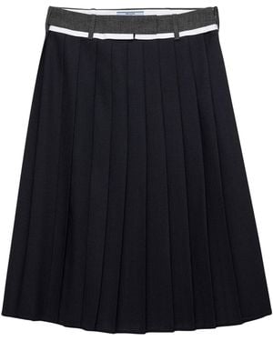 Prada Wool Fleece Pleated Midi Skirt - Black