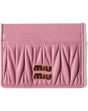 Miu Miu Leather Matelassé Card Holder - Pink