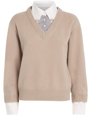Claudie Pierlot Wool Collar-Insert Sweater - Natural