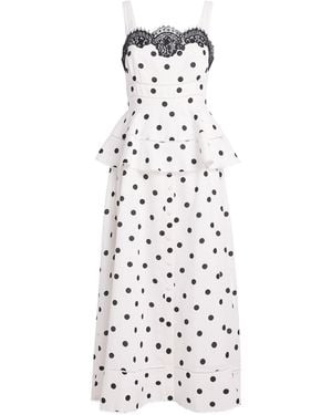 Self-Portrait Linen-Cotton Polka Dot Midi Dress - White