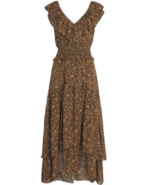 PAIGE Silk-Blend Ruffle Floral Midi Dress - Brown