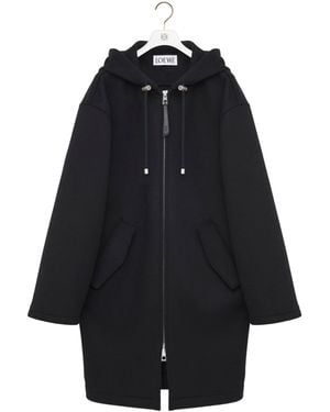 Loewe Wool Hooded Coat - Black