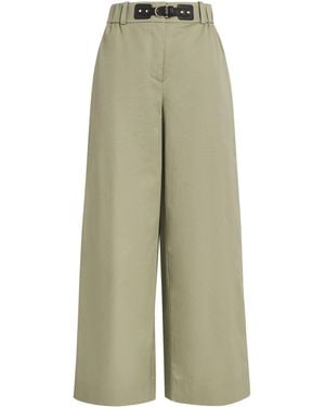 Maje Organic Cotton-Blend Wide-Leg Trousers - Green