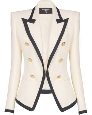 Balmain Basket Weave Bordered Blazer - Natural