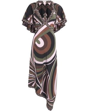 PUCCI Silk Printed V-Neck Midi Dress - Green