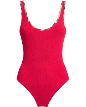 BURBERRY X HUNZA G X Burberry Check-Trim Faye Swimsuit - Red