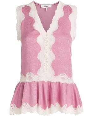 Chloé Silk Jacquard Peplum Top - Pink