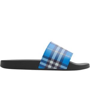Burberry Check Slides - Blue