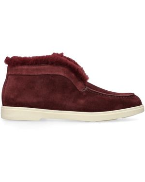 Santoni Suede Fur-Trim Fortune Ankle Boots - Red