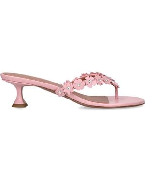 AMINA MUADDI Leather Flower-Applique Gigi Heeled Sandals 45 - Pink