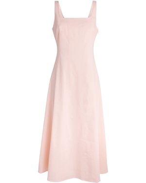 Theory Linen-Blend Square-Neck Midi Dress - Pink