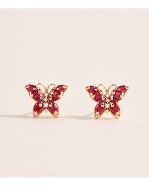 Suzanne Kalan Diamond And Ruby Princess Mini Butterfly Stud Earrings - Pink