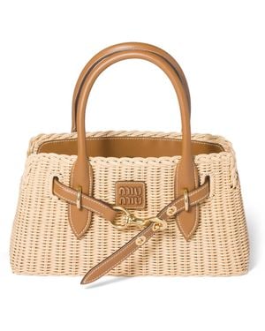 Miu Miu Wicker And Leather Aventure Top-Handle Bag - Brown
