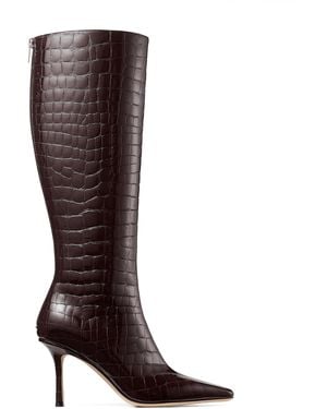 Jimmy Choo Agathe 85 Leather Croc-Embossed Knee-High Boots - Brown