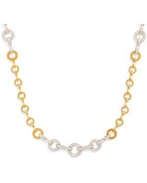 Azlee And Pavé Diamond Candence Circle Chain Necklace - Metallic