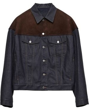 Prada Suede-Panel Denim Jacket - Blue