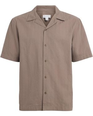 Sunspel Cotton Textured Stripe Shirt - Brown