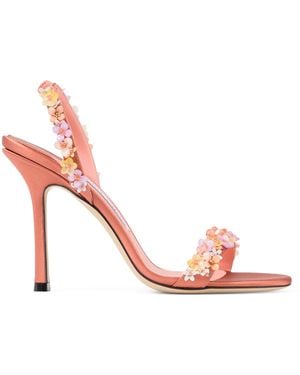 Jimmy Choo Jenn 100 Floral-Embellished Satin Heeled Sandals - Pink