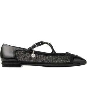 Jimmy Choo Eleri Patent Leather-Mesh Ballet Flats - Black