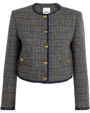 Sandro Tweed Cropped Jacket - Grey