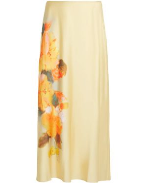 Cinq À Sept Watercolor Floral Carole Midi Skirt - Yellow