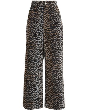 Ganni Leopard Wide-Leg Jeans - Grey