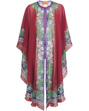 La DoubleJ Silk Chiffon Printed Cape - Red