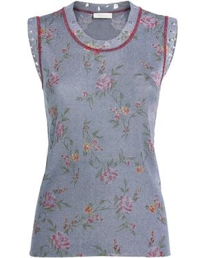 Rabanne Knitted Floral Print Jumper Vest - Blue