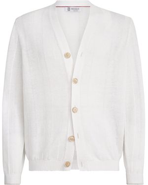 Brunello Cucinelli Linen-Cotton Ribbed Cardigan - White