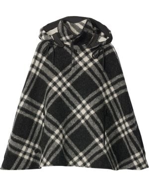 Burberry Wool Check Poncho - Black