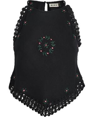RIXO London Linen-Blend Ayanna Halterneck Top - Black