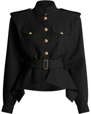 Balmain Virgin Wool Belted Jacket - Black