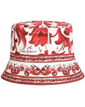Dolce & Gabbana Cotton Majolica Print Bucket Hat - Red