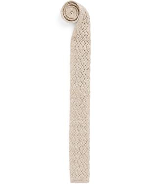 Eleventy Silk-Linen-Blend Skinny Scarf - White