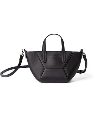 Brunello Cucinelli Mini Calfskin Bc Duo Tote Bag - Black