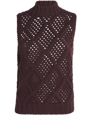 Eleventy Wool Openwork-Cable Knit Jumper Vest - Purple