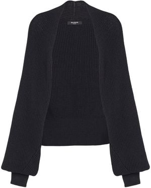 Balmain Rib-Knit Bolero Cardigan - Black