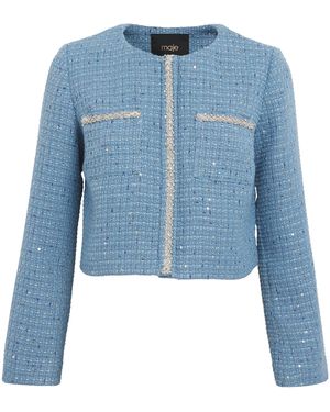 Maje Embellished Tweed Jacket - Blue
