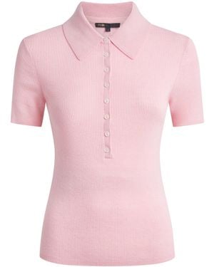 Maje Wool-Silk Ribbed Polo Sweater - Pink