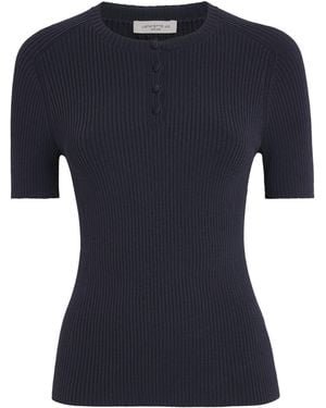 Lafayette 148 New York Rib-Knit Henley Top - Blue