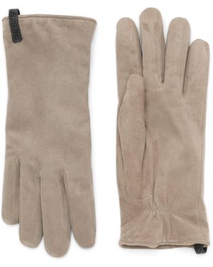 Brunello Cucinelli Suede Monili Gloves - Natural