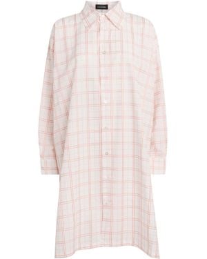 Eskandar Jacquard Check Wide A-Line Shirt - Pink