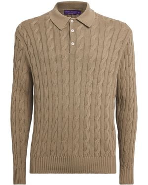 Ralph Lauren Silk-Cotton Cable-Knit Polo Shirt - Brown