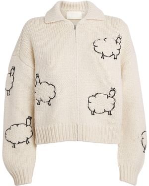 Mother Wool-Cotton Raquette Cropped Cardigan - Natural