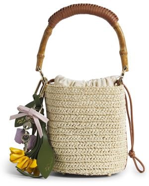 Self-Portrait Mini Raffia Bucket Bag - Metallic