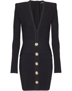 Balmain Knitted Button-Up Mini Dress - Black