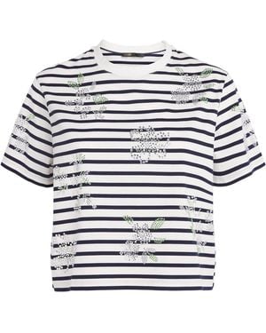 Maje Cotton Rhinestone Stripe T-Shirt - White