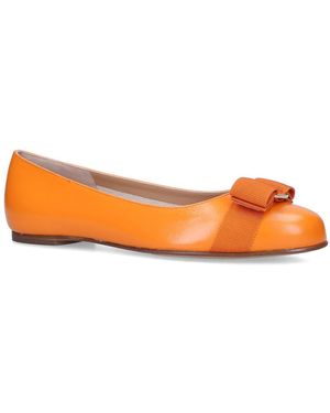 Ferragamo Leather Varina Ballet Flats - Orange